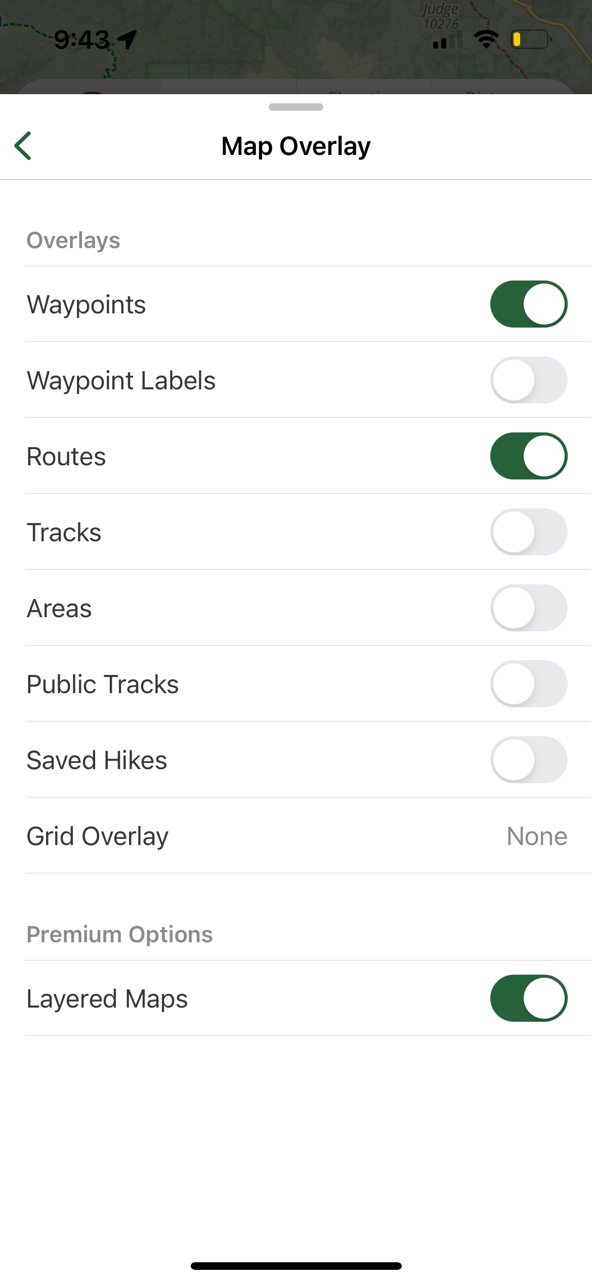 Show or Hide Saved Data on the Map in the App Gaia GPS