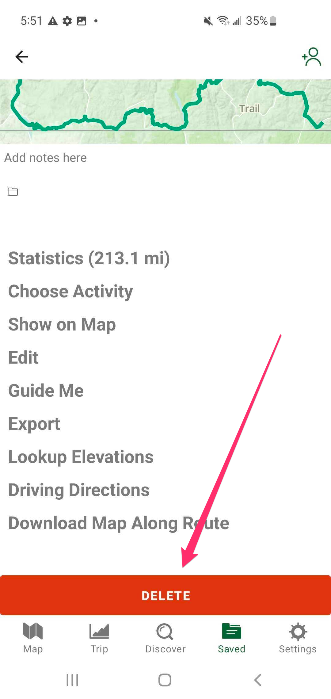 Deleting Data in Android Gaia GPS