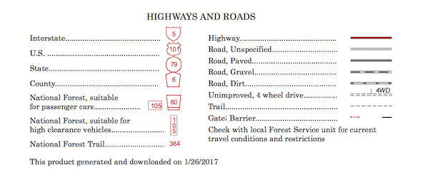 road map legend symbols